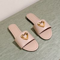 Love Moschino Engraved Heart Slides Apricot