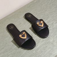 Love Moschino Engraved Heart Slides Black