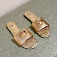 Love Moschino Engraved Heart Slides Gold