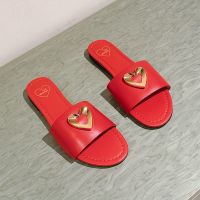 Love Moschino Engraved Heart Slides Red