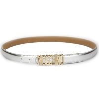 Moschino Logo Buckle Small Patent Leather Belt Silver