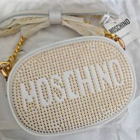 Moschino Studded Logo Small Shoulder Bag White