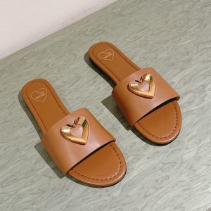 Love Moschino Engraved Heart Slides Brown