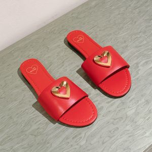 Love Moschino Engraved Heart Slides Red