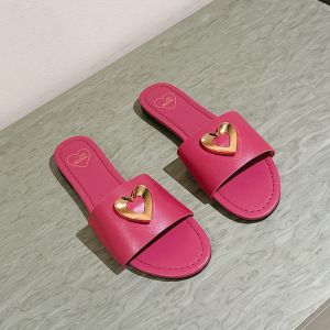 Love Moschino Engraved Heart Slides Rose