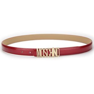 Moschino Logo Buckle Small Patent Leather Belt Red